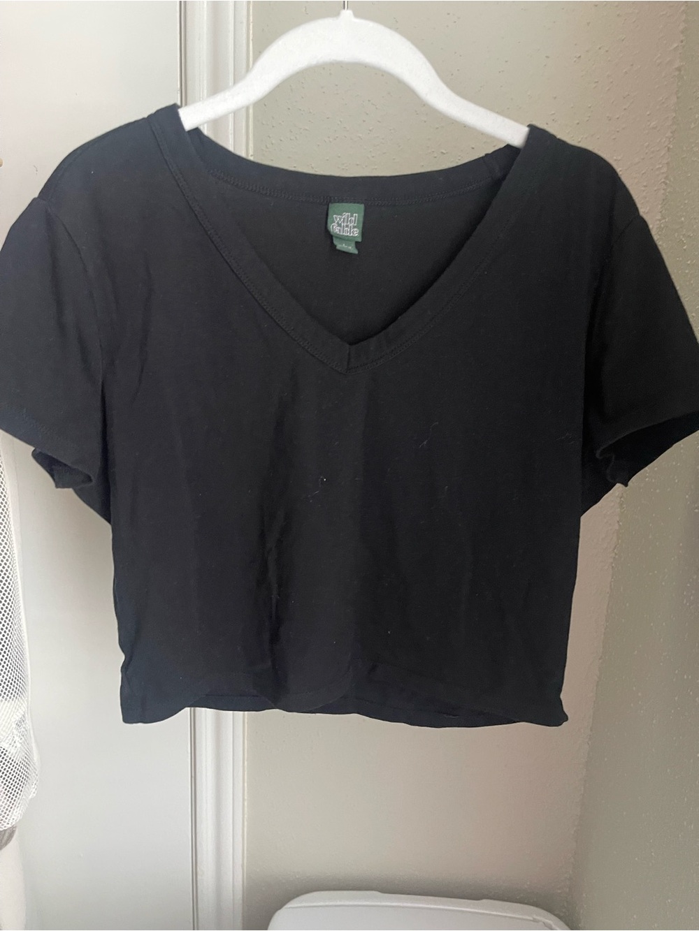 wild fable Black V-Neck Cropped Tee